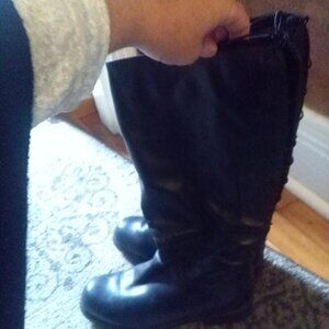 Black leather lace up back boots